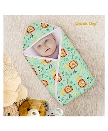 Quick Dry Baby Hooded Wrapper Lion Print L 75 x B 75 cm - Multicolor