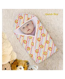 Quick Dry Baby Hooded Wrapper Lion Print L 75 x B 75 cm - Multicolor