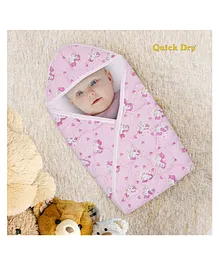 Quick Dry Baby Hooded Wrapper Unicorn Print L 75 x B 75 cm - Pink