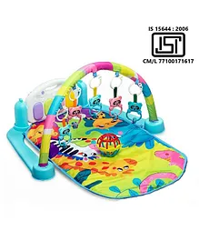 ADKD 6 in 1 Musical Baby Play Gym Piano Mat & Fitness Rack with Rattle Ball - Blue (Mat Design May Vary)  