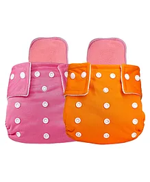 Baby Story Solid Cloth Diaper with Wet Free Improved 6 Layer Microfiber Insert Pack of 2 - Pink & Orange