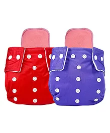 Baby Story Solid Cloth Diaper with Wet Free Improved 6 Layer Microfiber Insert Pack of 2 - Red & Purple