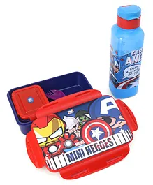 Marvel Avengers Combo of Lunch Box & Water Bottle Set - Red & Blue