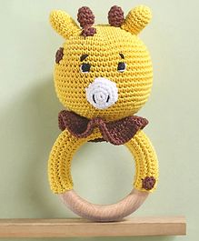 Bonfino Crochet Wooden Giraffe Rattle- Yellow