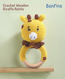 Bonfino Crochet Wooden Giraffe Rattle- Blue