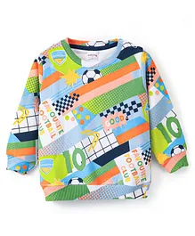 Babyhug Cotton Knit Full Sleeves Sweatshirt With Football Print - Multicolour