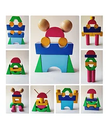 Maniams Prani Wooden Building Blocks 21 Wooden Pieces and Activity Booklet- Multicolour