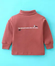 CUCUMBER Interlock Full Sleeves The Mountains are Calling Text Print T-Shirt - Brown