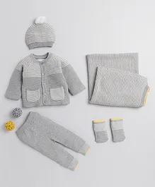 Yellow Apple Striped Design Baby Clothing Set- Grey