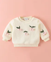 Kookie Kids Full Sleeves Winter Wear Top With Cherry Applique - White