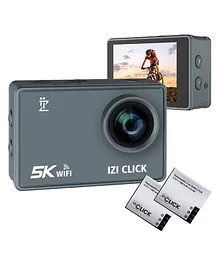 New IZI Click 5K 30 FPS Budget Action Camera 170° HD Wide Angle Anti-Shake EIS 110ft Waterproof Sports Cam Type-C Mic Support Accessory Kit 2 X Battery Included - Black