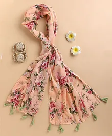 Jewelz Vintage  Floral Printed & Tassel Hem Detailed Stole - Peach
