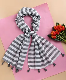 Jewelz Rugby Striped & Tassel Hem Detailed Stole - Grey