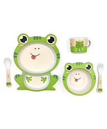 COMERCIO Bamboo Fiber Cartoon Shape Frog Design Dinner Set Of 5 Pieces - Green