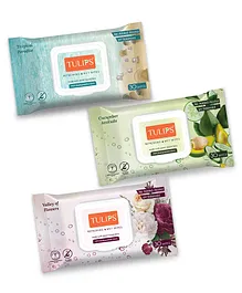 Tulips Refreshing Wet Wipes with 3 summer fragrances Lid Pack of 3 - 30 wipes each