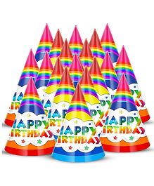 Zyozi Rainbow Theme Birthday Party Hats Multicolor - Pack of  20