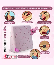 Get It 100% Cotton Multi Use Wedge Pregnancy Pillow WIth Extra Inner Removable Cover wIth Zip  - RabbIt Print Wedge