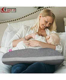Get It Extra Large BreastFeeding 100 % Cotton Recron Pillow Removable cover wIth Zip Buckle Adjust BreastFeeding Pillow - Grey Plain