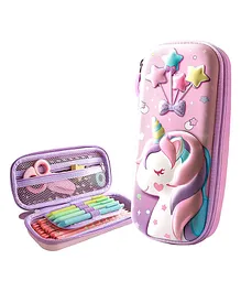 SVE 3D Unicorn Embossed Pencil Case with Compartments - Pink