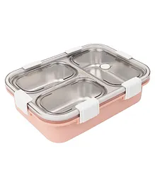 SVE 3 Grid Stainless Steel Lunch Box  with Spoon and Fork - Pink