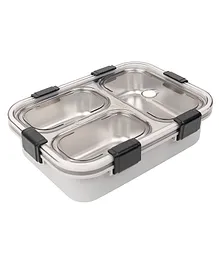 SVE 3 Grid Stainless Steel Lunch Box  with Spoon and Fork - Grey