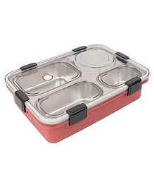 SVE 4 Grid Stainless Steel Lunch Box With Fork Chopstick & Spoon - Pink