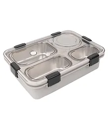 SVE 4 Grid Stainless Steel Lunch Box With Fork Chopstick & Spoon - Grey