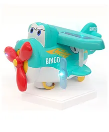 Funbee Bingo 360 Degree Bump & Go Rotating Aircraft Toys for Kids with Flashing Lights & Sounds - Teal Green
