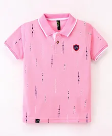 Earth Conscious Half Sleeves Abstract Printed  Polo Tee - Pink