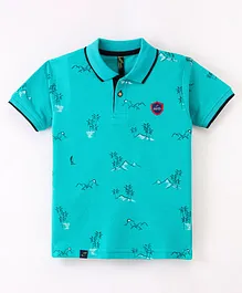 Earth Conscious Half Sleeves Beach Theme Printed Polo Tee - Rama Green