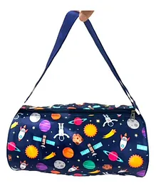 Li'll Pumpkins Swimming Gym Travel Duffle Round Bag with Side Zip Pocket Space Deisgn Printed - Blue