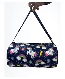 Li'll Pumpkins Swimming Gym Travel Duffle Round Bag with Side Zip Pocket Unicorn Printed - Blue