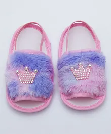 Daizy  Crown Embellished Fur Booties -  Purple Pink & Blue