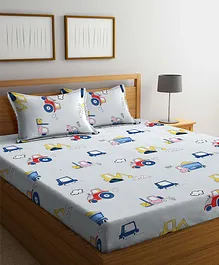 FABINALIV Cartoon Print 300 TC Cotton Blend King Size Double Bedsheet with 2 Pillow Covers - Multicolor