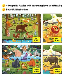 Play Panda Jungle Animals Magnetic 4 Set Jigsaw Puzzles - 68 Pieces