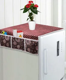 FABINALIV Checkered Polyester Fridge Top Cover - Maroon