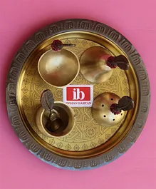 Indian Bartan Fancy Brass Pooja Thali - Golden
