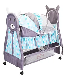 Kiddery Bella Baloo Baby Bassinet with Mosquito Net Protection - Blue & Grey