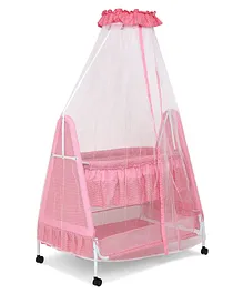 Kiddery Polkamania Baby Cradle with Mosquito Protection Net - Pink