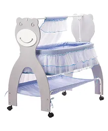 Kiddery Baloo Wooden Cradle for New Born Baby with Mosquito Protection Net - Grey