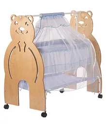 Kiddery Bamboo Wooden Cradle for New Born Baby with Mosquito Protection Net - Natural