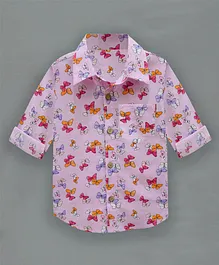 A.T.U.N. Full Sleeves Seamless Butterflies Printed Shirt - Pink