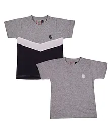 Actuel Half sleeves Cotton Knitted Pack Of 2 Tees - Grey Melange & Navy Blue
