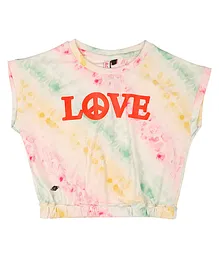 Actue - Cap Sleeves Abstract Tie Dye  Crop Knitted Tee-Yellow,Green,Red,Orange