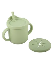 Taabartoli Silicone 2 in 1 Snack and Sippy Cup with Straw  Green - 250 ml