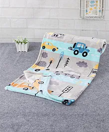 Babyhug Single Ply Mink Blanket City Print - Grey