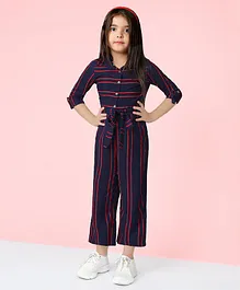 Naughty Ninos Three Fourth Sleeves Double Striped Jumpsuit - Navy Blue