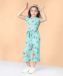 Naughty Ninos Cap Frill Sleeves Floral Printed Jumpsuit - Blue