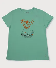 Gini And Jony Half Sleeves  Heart  And Whale Printed Top - Green