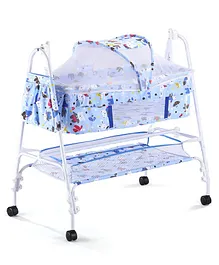 Babyhug Cozy Cloud Baby Cradle with Mosquito Net & Storage Basket - Blue